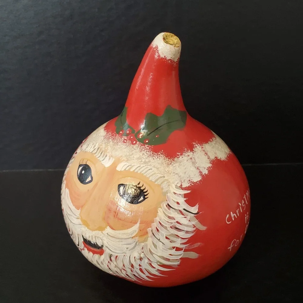 Vintage Handpainted Santa Claus‎ Gourd Christmas Decor Signed Hunn's 7